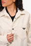 Prada Cream Triangle Logo Denim Jacket Size L Mens