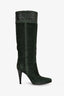 Sergio Rossi Dark Green Suede Stitched Detail Knee High Boots Size 37