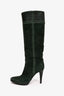 Sergio Rossi Dark Green Suede Stitched Detail Knee High Boots Size 37