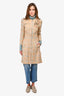 Pre-Loved Chanel™ Spring 2001 Beige/Multicolour Tweed Mid Length Coat with Camellia Brooch Size 40