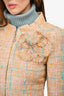 Pre-Loved Chanel™ Spring 2001 Beige/Multicolour Tweed Mid Length Coat with Camellia Brooch Size 40