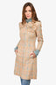 Pre-Loved Chanel™ Spring 2001 Beige/Multicolour Tweed Mid Length Coat with Camellia Brooch Size 40