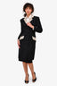 Christian Dior by John Galliano Vintage Black Pinstripe Wool Blazer Dress With Cream Lace Trim Size 6 US