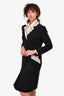 Christian Dior by John Galliano Vintage Black Pinstripe Wool Blazer Dress With Cream Lace Trim Size 6 US