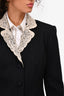 Christian Dior by John Galliano Vintage Black Pinstripe Wool Blazer Dress With Cream Lace Trim Size 6 US