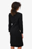 Christian Dior by John Galliano Vintage Black Pinstripe Wool Blazer Dress With Cream Lace Trim Size 6 US