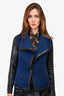 Vince Blue Knit/ Black Leather Jacket Size 2