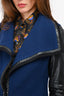 Vince Blue Knit/ Black Leather Jacket Size 2