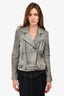 Iro Grey Leather Light Wash Biker Jacket Size 38