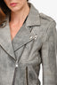 Iro Grey Leather Light Wash Biker Jacket Size 38