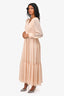 Sandro Light Pink Shimmer V-Neck Maxi Dress Est. Size 38