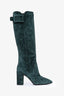 Roger Vivier Green Suede Knee High Buckle Boots Size 35