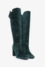 Roger Vivier Green Suede Knee High Buckle Boots Size 35