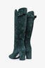 Roger Vivier Green Suede Knee High Buckle Boots Size 35