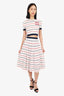 Miu Miu White/Red Striped Short-Sleeve Top with Midi Skirt Set Size 36