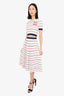 Miu Miu White/Red Striped Short-Sleeve Top with Midi Skirt Set Size 36