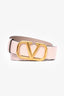 Valentino Beige Python Gold V Buckle 38mm Belt Size 85/34