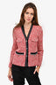 Maje Red/White Tweed Cardigan With Black Trim Size 36