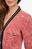 Maje Red/White Tweed Cardigan With Black Trim Size 36