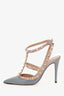 Valentino Blue/Cream Patent Leather Cage Rockstud Heels Size 37