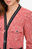 Maje Red/White Tweed Cardigan With Black Trim Size 36