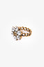 Gucci Antique Gold Toned Crystal Flower Ring Size 7