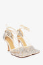 Bottega Veneta Silver Rhinestone Embellished Lace-Up 'Sparkle Stretch' Heels Size 37