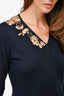 Christian Dior Navy Cashmere Sequin Floral Embroidered Sweater Size 6 US