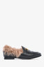 Gucci Black Leather Fur Slip On Princeton Mules Size 35