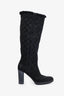 Gucci Black Suede/Shearling Lined 'GG' Embossed Knee High Boots Size 6