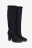 Gucci Black Suede/Shearling Lined 'GG' Embossed Knee High Boots Size 6