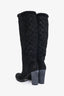 Gucci Black Suede/Shearling Lined 'GG' Embossed Knee High Boots Size 6