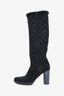 Gucci Black Suede/Shearling Lined 'GG' Embossed Knee High Boots Size 6