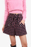 Maje Black/Pink Tweed Check Belted High-Rise Shorts Size 40