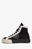 Prada Black/White Canvas Gabardine Logo High Top Sneakers Size 37 (As Is)