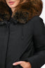 Arm By Yves Salomon Black Fox Fur Hooded Zip Up Down Parka Size 38