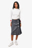 Prada Grey Wool White Buttoned Midi Skirt Size 38 (As Is)