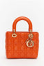 Christian Dior Limited Edition Orange Lambskin Small Lady Dior Top Handle