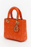 Christian Dior Limited Edition Orange Lambskin Small Lady Dior Top Handle