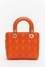 Christian Dior Limited Edition Orange Lambskin Small Lady Dior Top Handle