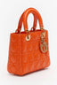 Christian Dior Limited Edition Orange Lambskin Small Lady Dior Top Handle