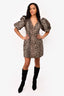 Ganni Leopard Print Puff Sleeve V-Neck Mini Dress Size 40