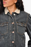 Isabel Marant Etoile Grey Denim Puff Sleeve 'Nolinea' Jacket with Faux Sherpa Collar Size 38