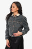 Isabel Marant Etoile Grey Denim Puff Sleeve 'Nolinea' Jacket with Faux Sherpa Collar Size 38