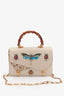 Gucci Cream Leather Insect Bamboo Ottilia Top Handle Bag