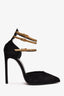 Saint Laurent Black Suede Gold Tri-Strap Buckle Heels Size 36