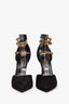 Saint Laurent Black Suede Gold Tri-Strap Buckle Heels Size 36