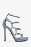 Versace Light Blue Satin Crystal Cage Mules Size 35.5 (As Is)