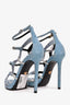 Versace Light Blue Satin Crystal Cage Mules Size 35.5 (As Is)