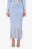 Staud Light Blue Knit Shimmer Fringe Top + Midi Skirt Size XS